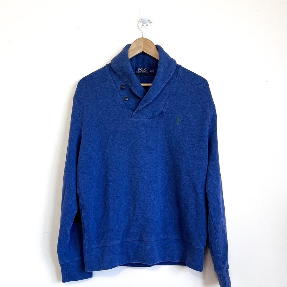Polo Ralph Lauren Mens Preppy Old Money Classic Sweater Medium Blue 100% Cotton